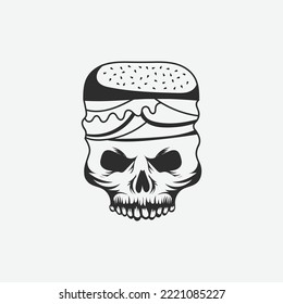 Burger with skull funny concept vector illustration graphic.