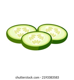 Burger sliced ingredient flat icon. Cartoon cucumber isolated vector illustration