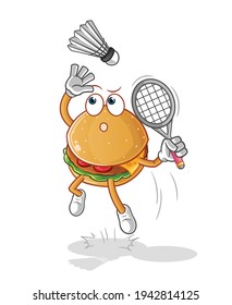 burger smash at badminton cartoon. cartoon mascot vector