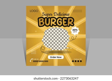 Burger social media banner. Restaurant food social media post 
