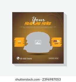 Burger social media feed post template, simple banner frame for food promotion on social media