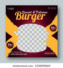 Burger Social Media Post design Template For Your restaurant