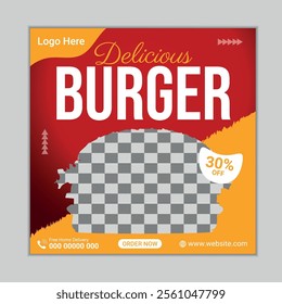 Burger Social Media Post Design Template. Fast Food Social Media Post Design Vector.