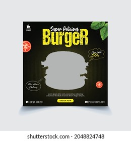 burger social media post template, Fast food social media template for restaurant, burger banner or poster, junk food. Super Delicious Burger Flyer Design, Free Delivery