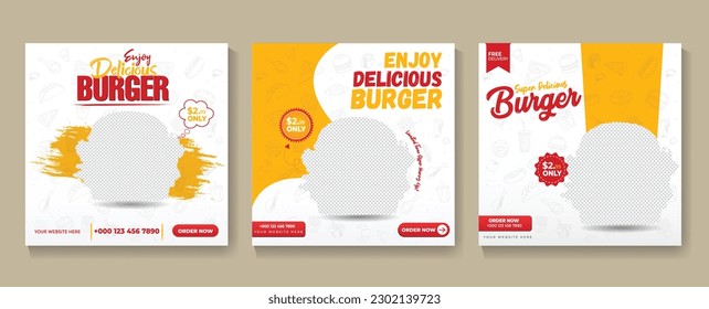 Burger social media post template.Fast food social media template for restaurant.Burger Banner sale for social media post template With Modern Concept and Bundle Set.