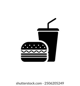 Burger and soda black and white flat vector icon design. Fast Food symbol and clip art