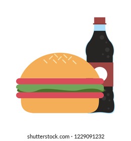 Burger and soda bottle