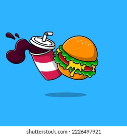 Burger And Soda Cartoon Vector Icons Illustration. Flat Cartoon Concept. Suitable for any creative project.