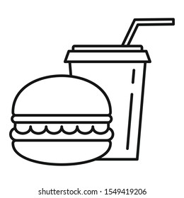 Burger soda cup icon. Outline burger soda cup vector icon for web design isolated on white background
