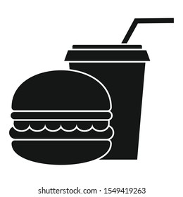 Burger and soda cup icon. Simple illustration of burger and soda cup vector icon for web design isolated on white background