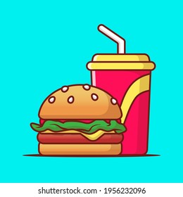 Burger with soda drink icon vector illustration