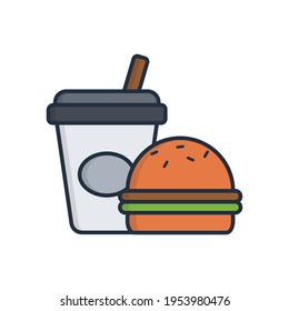 Burger and soda food delivery filled icon vector illustration design, this vector is suitable for icons, logos, illustrations, stickers, books, covers, etc.