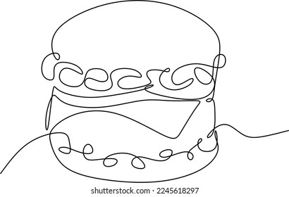 Burger, soda and french fries takeout food in continuous line art drawing style. Fast food minimalist black linear sketch isolated on white background. Vector illustration