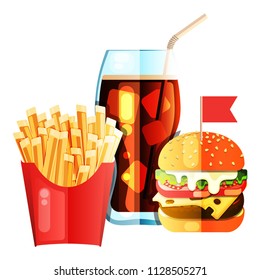Burger and soda and fry french