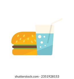 Burger soda glass icon flat vector. Dinner food. School snack isolated