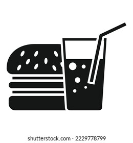 Icono de vidrio soda de hamburguesa vector simple. Comida para la cena. Tentempié escolar