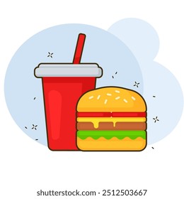 Burger and soda icon. Flat and linear style. Vector icons.