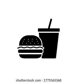Burger and soda icon vector,  Fast food burger flat symbol design illustration.