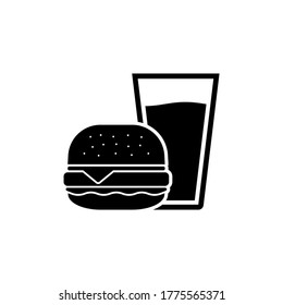 Icono de hamburguesa y soda, quemador de comida rápida, ilustración de diseño de símbolo plano.