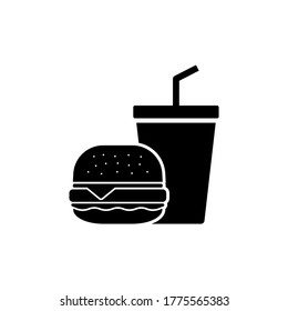 Burger and soda icon vector,  Fast food burger flat symbol design illustration.
