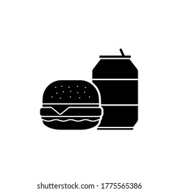 Burger and soda icon vector,  Fast food burger flat symbol design illustration.