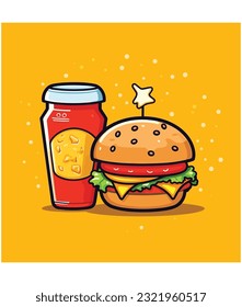 burger and soda Illustration design, burger and soda design