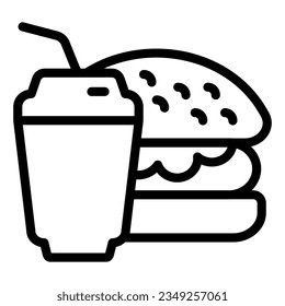 Burger and soda line icon. Fast food vector illustration isolated on white. Hamburger and drink outline style designed for and app.