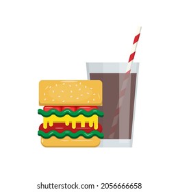 Burger with soda. Vector fast food icon