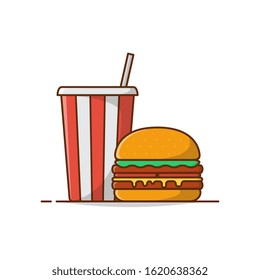 Burger with Soda Vector Icon Illustration. Simple Burger Set. Delicious Burger Icon