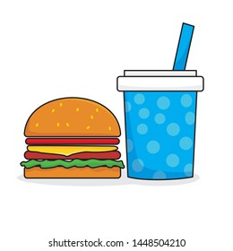 Burger and soda vector illustration isolated on white background. Burger cartoon illustration 