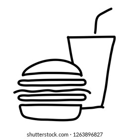 Burger with soft drink and French fries vector icon. - Vector