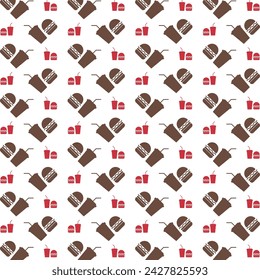 Burger with soft drink red brown repeating trendy pattern beautiful vector illustration
