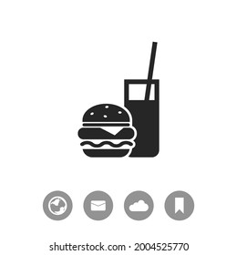 Burger with soft drink vector black simple icon