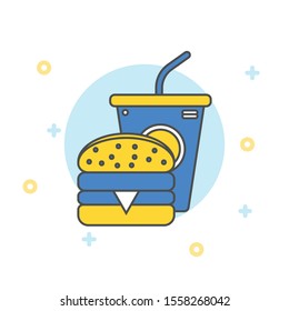 Burger with soft drink vector icon.