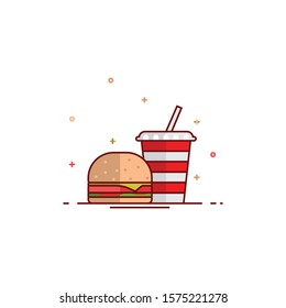 Burger with soft drink vector icon.