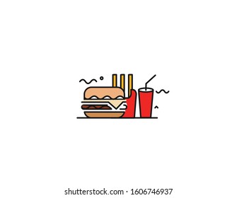 Burger with soft drink vector icon.