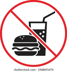 Burger with soft drink vector icon.it is forbidden to bring food from outside.The red circle forbids.no