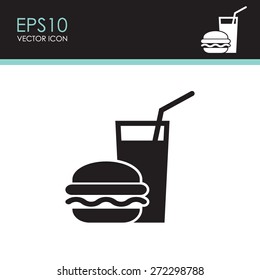 Burger With Soft Drink Vector Icon.