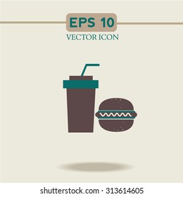 Burger with soft drink vector icon.