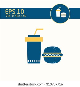 Burger with soft drink vector icon.