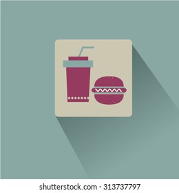 Burger with soft drink vector icon.