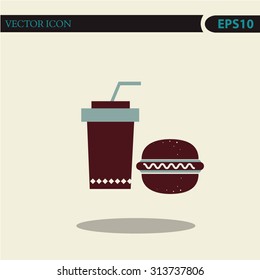 Burger with soft drink vector icon.