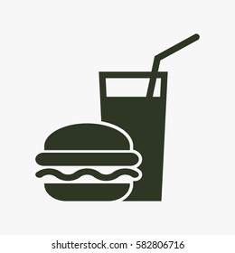Burger with soft drink vector icon. - Shutterstock ID 582806716