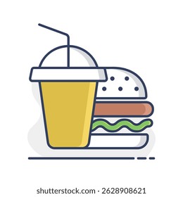 Burger with soft drink vector isolated icon. Delivery sign. Graph symbol for cooking web site and apps design, logo, app, UI