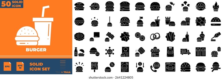 Burger solid Editable Icons set. Vector illustration in modern thin solid style of burger icons: food, lunch, eat, dinner, etc