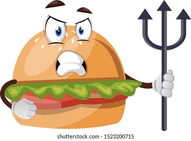 Burger con lanza, ilustración, vector sobre fondo blanco.