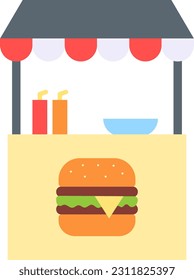 Imagen vectorial del icono Burger Stall. Adecuado para aplicaciones web móviles y medios de impresión.