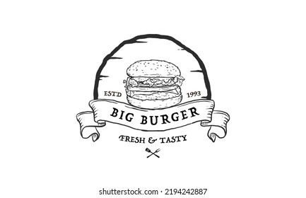 Burger stamp with circle line style logo design inspiration. vector illustration