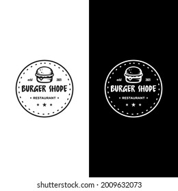 Burger stamp logo design template