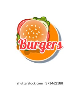 Burger Sticker. Bright Vector Illustration isolated on white Background